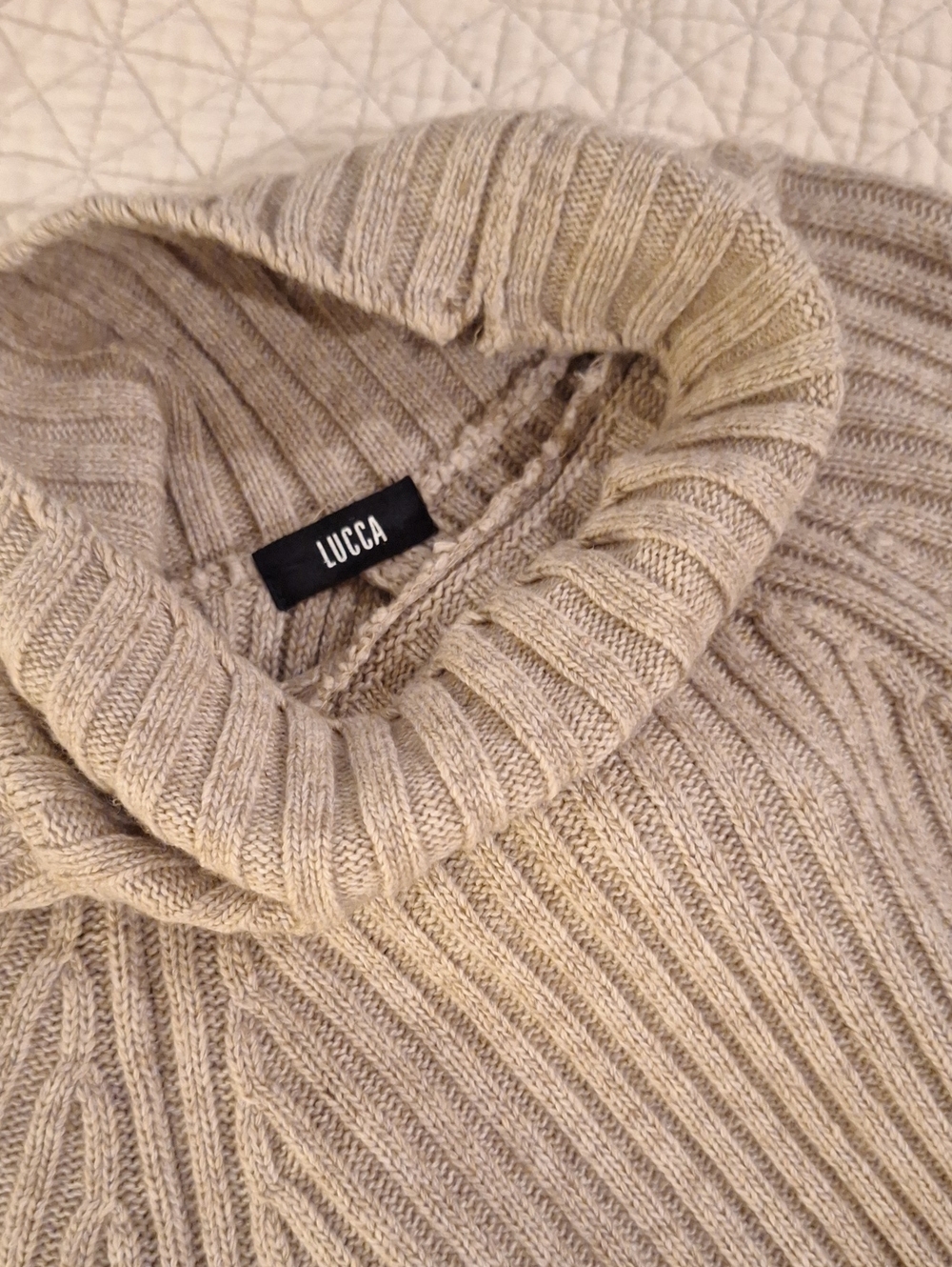 Lucca womens tan Ribbed Turtleneck Sweater with ties on back